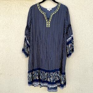 Umgee Blue Peasant Tunic Dress Size Medium 3/4 Sleeve